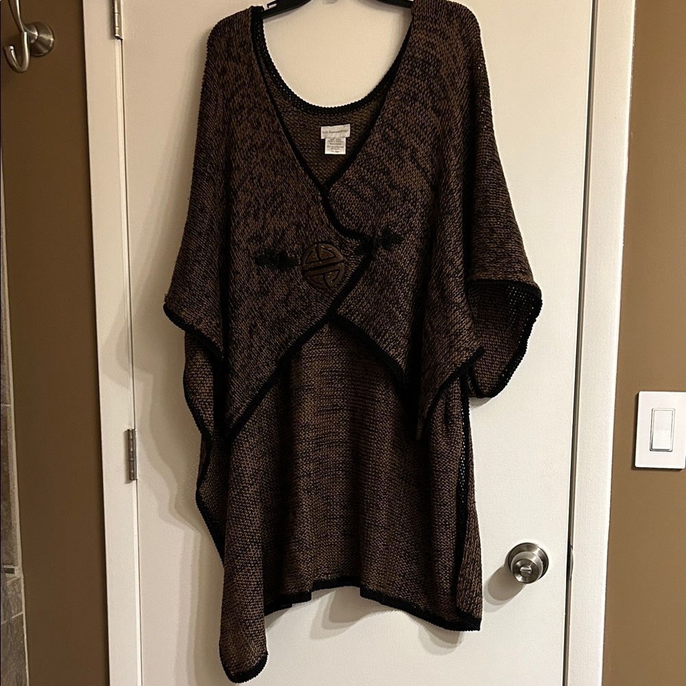 Soft Surroundings Brown Knit Poncho with Black Trim